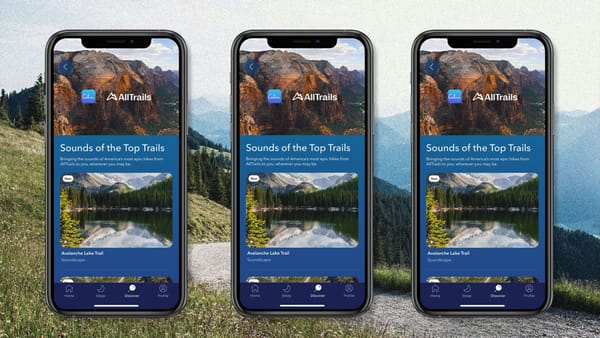 A set of three identical screenshots of the Calm app's "Sounds of the Top Trails" playlist